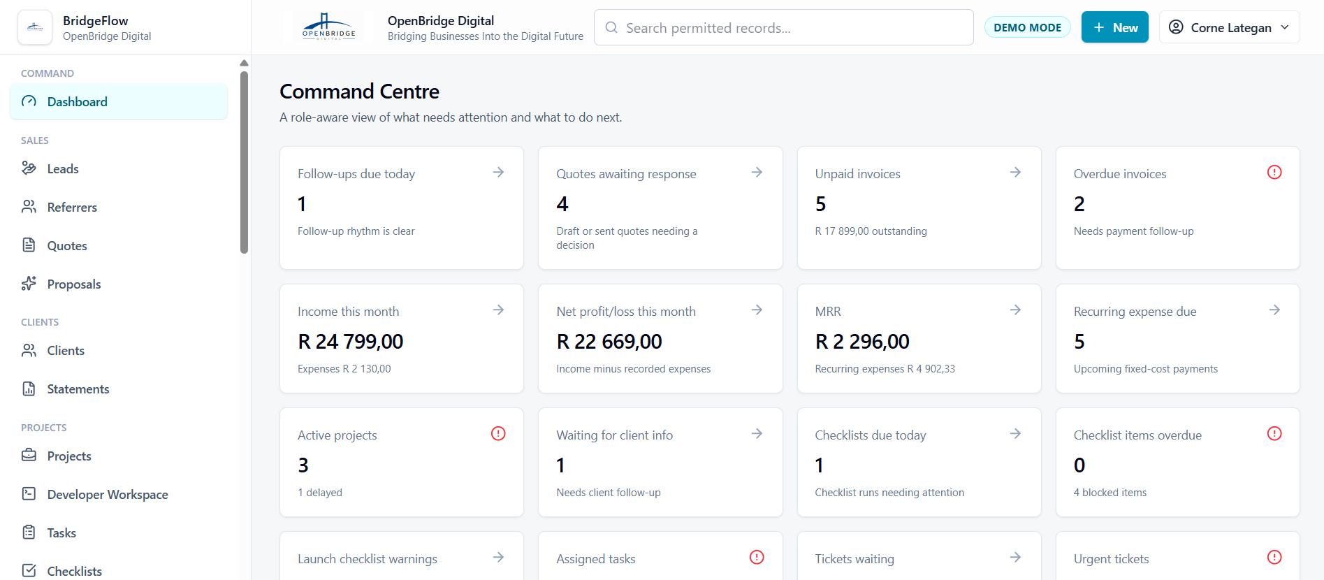 BridgeFlow dashboard screenshot