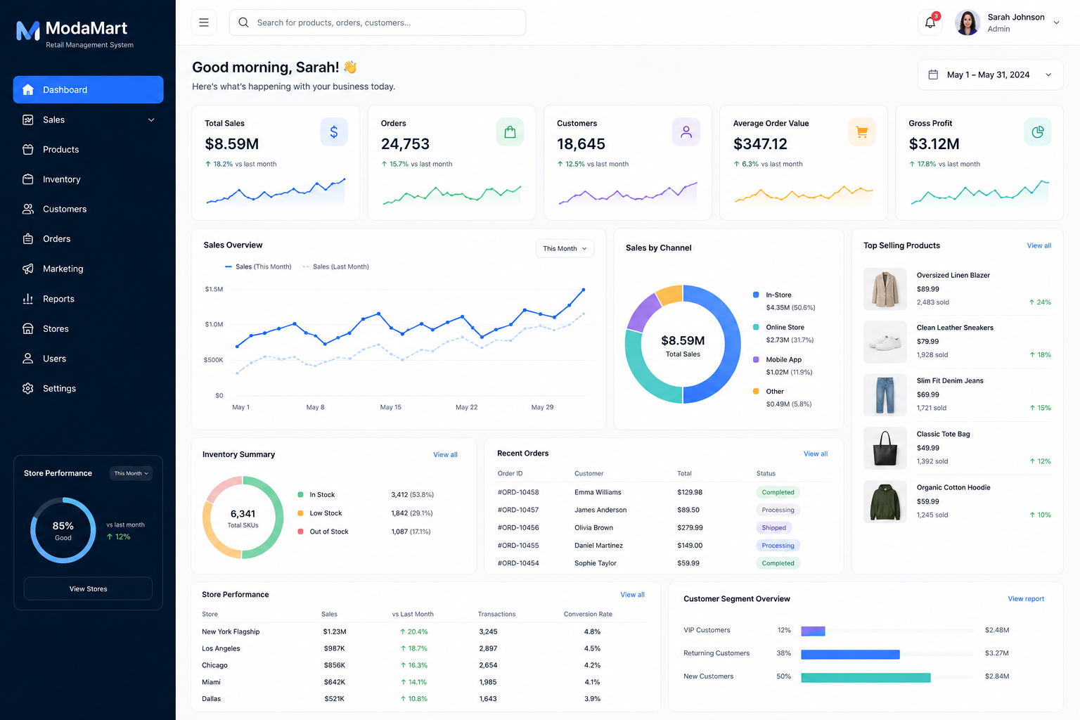 Business app dashboard interface on a laptop or tablet